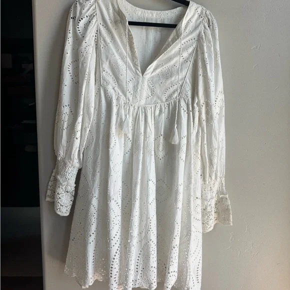 Spell Dylan Smock Dress White Eyelet Cotton Boho Bridal Cottagecore S - Picture 4 of 7